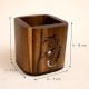 Handcrafted Wood Square Pen Pot with Floral Design